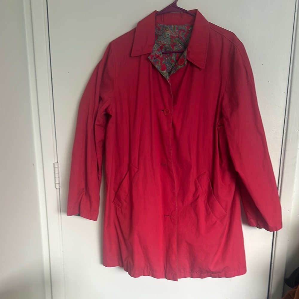 Vibrant Red Coat With Patterned Lining - image 1